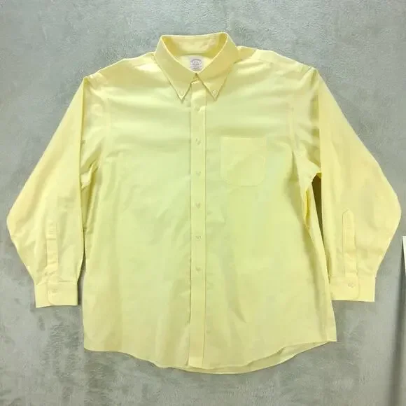 Brooks brothers mens button down Dress shirt 18 Yellow solid non iron - Picture 2 of 8